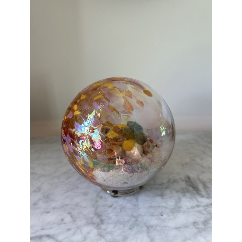 Glass Eye Studio Hand Blown Paperweight Beach Sea Shells Sand Ocean Pink
